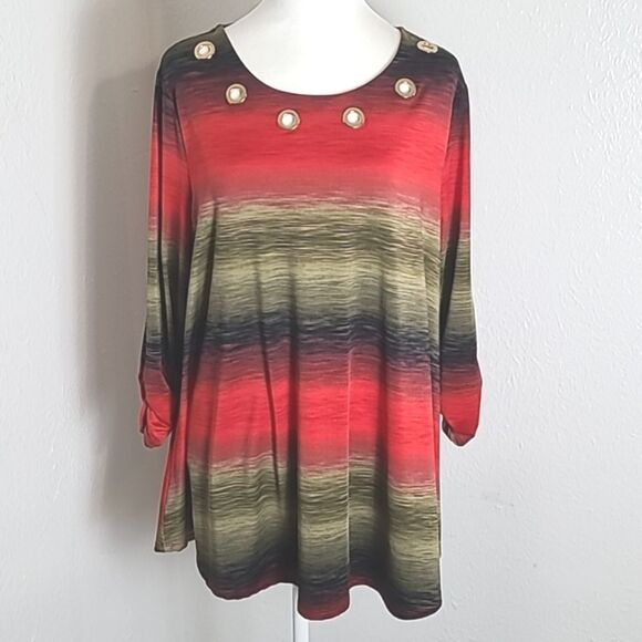 New Directions Colorful Ombre Top with Gold Grommets Neckline, Sz Large - Picture 2 of 8